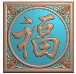 正方形蝙蝠福博古门板挂匾精雕图