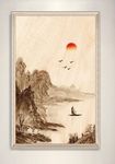 诗意诗人小舟夕阳飞鸟装饰画