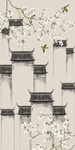 新中式水墨江南徽派建筑手绘花鸟