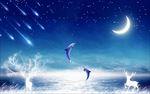 梦幻星光海豚小鹿月亮背景墙