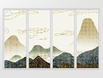 抽象金箔山水飞鸟移门