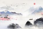 新中式水墨山水世外桃源意境山水