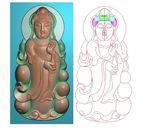 莲花荷花站立观音挂件玉雕精雕图