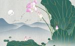 简约荷花山水意境背景墙