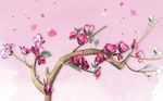 粉色唯美浮雕桃花背景墙