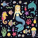 美人鱼海底世界DIY卡通插画素