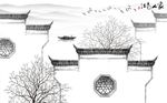 新中式水墨江南徽派建筑背景墙
