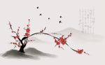 新中式梅花小鸟水墨背景墙
