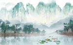 新中式山清水秀风景背景墙