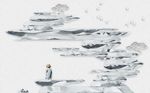 浮雕假山和尚飞鸟背景墙