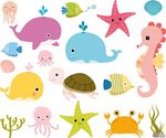 扁平卡通海底世界鱼类设计素材