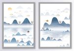 手绘山水画绿色禅意装饰画
