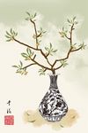 中国风淡彩民俗花瓶装饰画