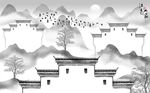 中国风徽派建筑山水背景墙