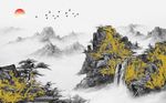 中式金箔山水风景意境背景墙