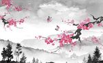 水墨山水意境梅花图案背景墙