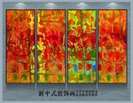 重彩金线山水抽象油画