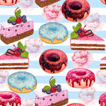 手绘甜食蛋糕甜甜圈图案素材