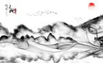 水墨油画山水金色线条背景墙