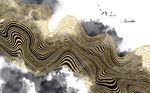 新中式抽象线条船鸟背景墙