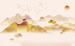 抽象金色水墨山水背景墙