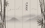 中式复古竹林山水电视背景墙