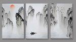 山水装饰画 山水三联画 山水画