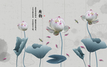 荷韵中式玄关屏风背景墙水墨底纹