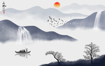 山水水墨国画新中式背景底纹素材