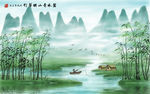 绿竹水墨山水背景墙