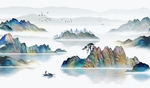 创意新中式水墨山水玄关屏风背景