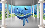 海底世界海豚3d电视背景墙