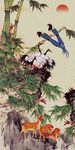 竹林白鹭小鸟小鹿装饰画