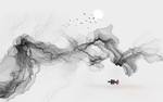 水墨线条创意新中式玄关屏风背景