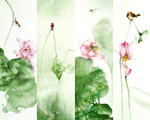 荷花四条屏