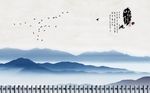 中式水墨山水高山飞鸟背景墙
