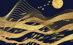 现代金色抽象大海鱼群背景墙