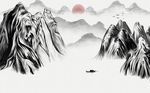 现代时尚山顶日出风景画背景墙