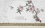 手绘淡雅工笔花鸟月色图背景墙