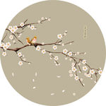 手绘梅花花鸟图