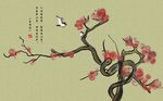 中式工笔花鸟手绘梅花背景墙