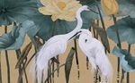 中式白鹭荷花背景墙