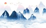 中国风水墨山水风景飞鸟意境背景