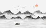 中式水墨国画抽象山水风景背景墙