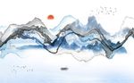 中国风蓝色唯美抽象山水背景墙
