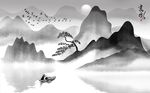 中式写意水墨山水画背景墙