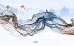 唯美抽象水墨山水背景墙