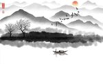中式水墨抽象山水背景墙