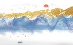 新中式山水情水墨金箔背景墙