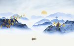 中式金色线条水墨山水背景墙